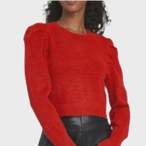 Wild Fable Red Crop Sweater Puffy Sleeves Size Large